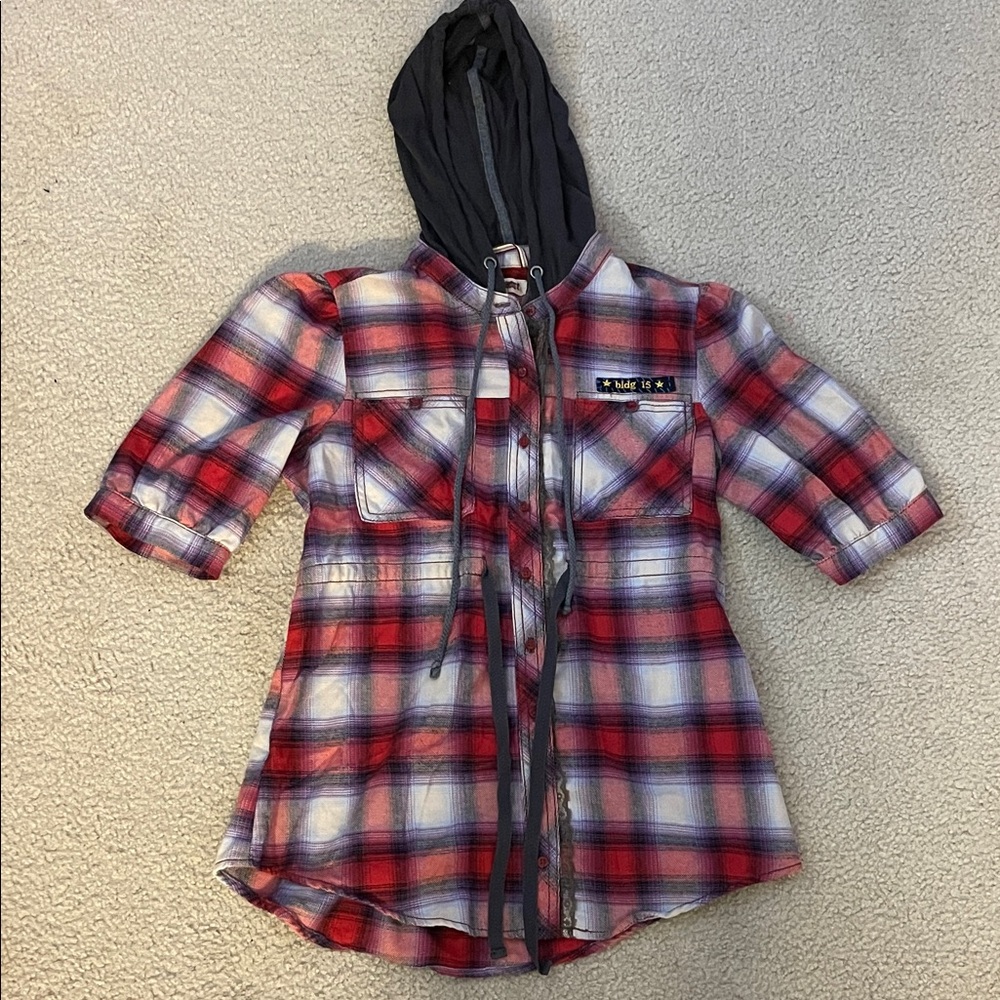 Vintage Free People Plaid Hooded Shirt, Size 6